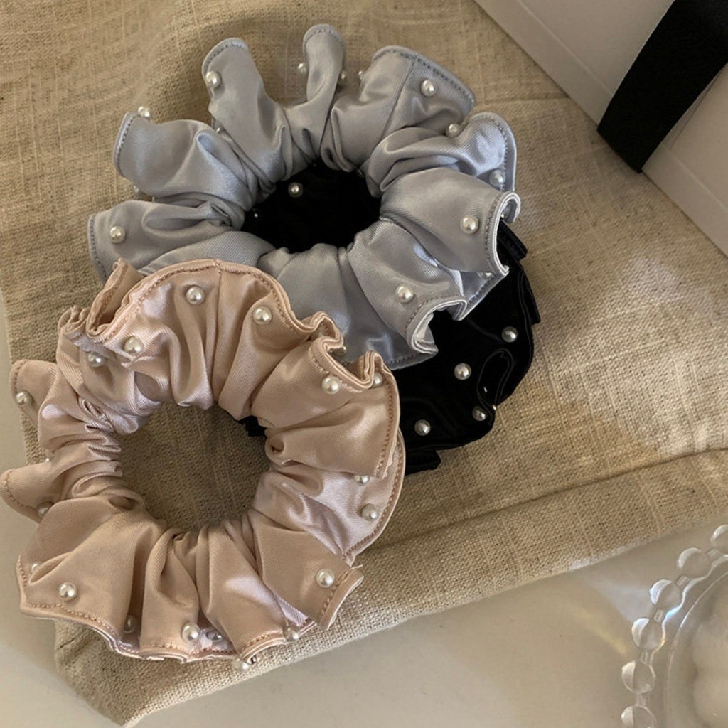 ฝรั่งเศสบัลเล่ต์สไตล์ลูกปัดจีบ Scrunchy ผม Tie หญิง High-End ขนาดเล็ก All-Match ประณีตหัวบอล