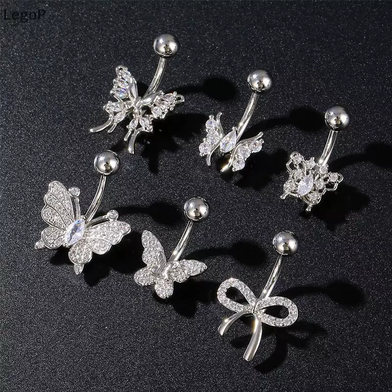 LegoP แฟชั่นผีเสื้อ Bow Belly ปุ่มแหวนสแตนเลสZircon Navelเจาะแหวนผู้หญิงสาวเซ็กซี่เครื่องประดับของขวัญ (TH)