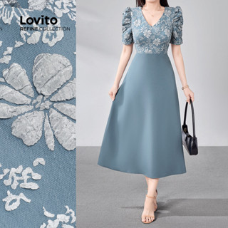 (New) (Lovito Refine) เนื้อผ้าชุดหวาน ลายจาคการ์ดสำหรับฤดูใบ…