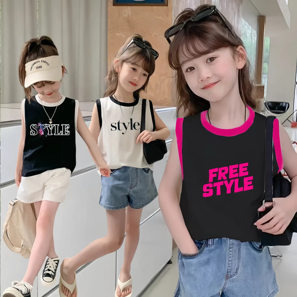 เสื้อกล้ามแขนกุดฤดูร้อนสําหรับเด็กอายุ2-12ปีปลอมดีไซน์พิมพ์ลายสไตล์เกาหลีน่ารักลําลองและมีสไตล์สําหรับเด็กผู้หญิง