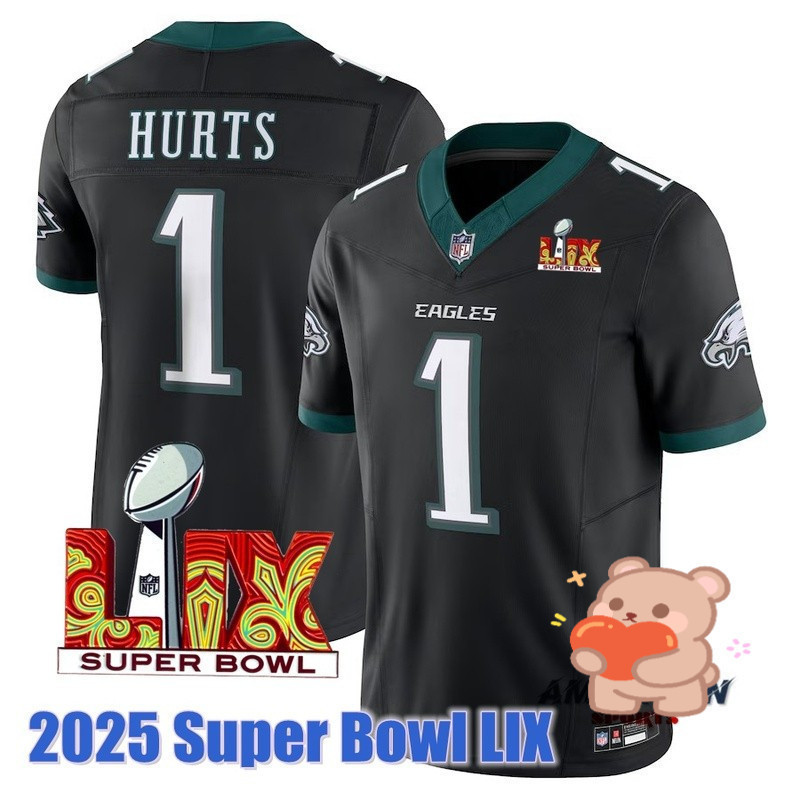 เสื้อยืดฟุตบอลทีมPhiladelphia Eagles สีดำของJalen Hurts สำหรับผู้ชาย