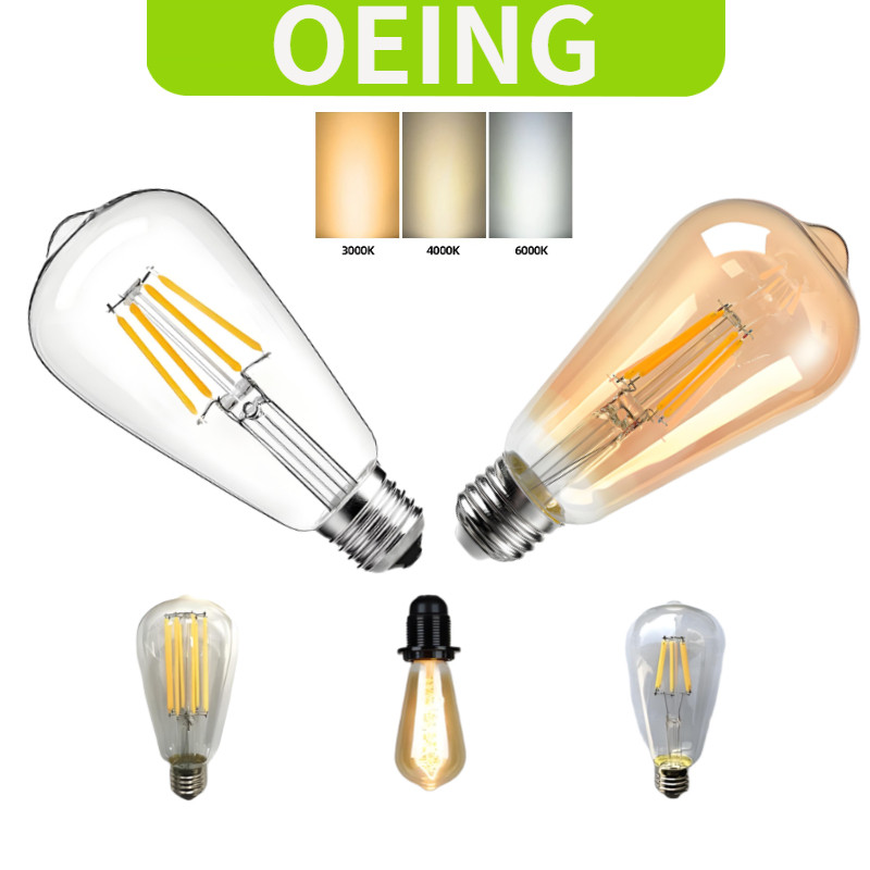 OEING LED Retro Edison Filament หลอดไฟ ST64 220V E27 2 W/4 W/6 W/8 W/12 W/16 W แสงสีขาว 6000 K Neutral Light 4000 K Warm Light 3000 K