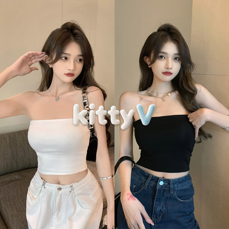 kitty.vogue พร้อมส่ง【เกาะอก】เสื้อเกาะอก ไม่มีฟองน้ำ สีพื้น ยืดพอดีตัว สีสันสดใส-MX-5