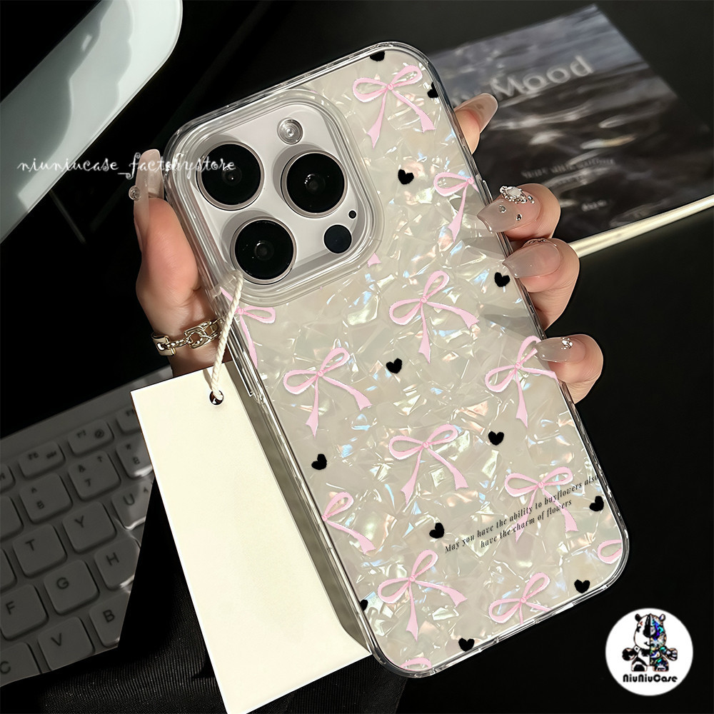 สำหรับ เคสไอโฟน16 โบว์สีชมพู ลายเปลือกหอย For IPhone 12 11 15 13 16 14 Pro Max XR XS X Max 7 8 16 Plus SE เคสไอโฟนสวยๆ