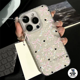 สำหรับ เคสไอโฟน16 โบว์สีชมพู ลายเปลือกหอย For IPhone 12 11 15 13 16 14 Pro Max XR XS X Max 7 8 16 Plus SE เคสไอโฟนสวยๆ