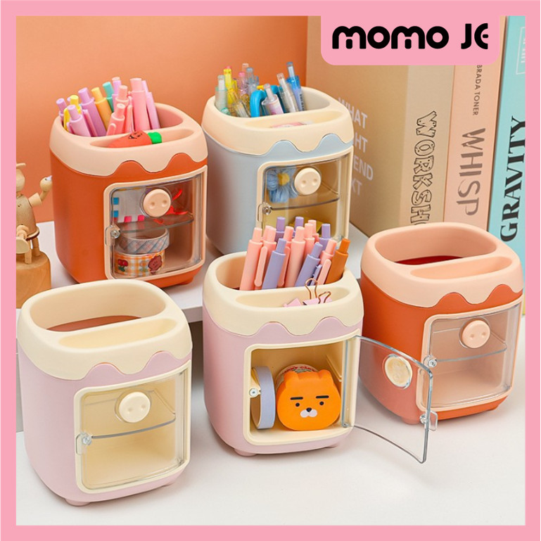 MOMO JE H6436 ลิ้นชัก 2 ชั้นโต๊ะ Organizer กล่องเก็บเครื่องเขียนน่ารักผู้ถือเครื่องเขียนอเนกประสงค์ 