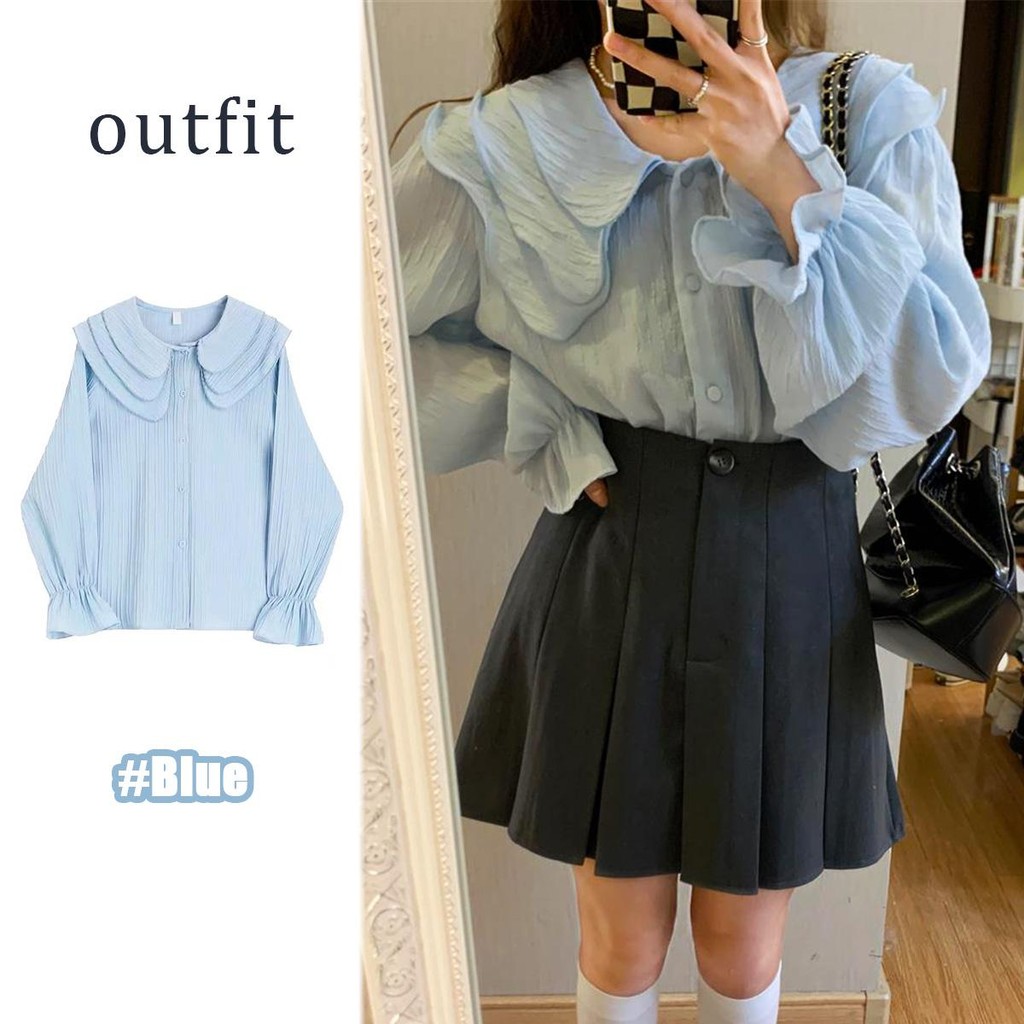 Chili Koko เสื้อเชิ้ตแขนยาวบาน เสื้อเชิ้ตผู้หญิงสไตล์เกาหลี ผ้านุมเบาใส่สบายละบายความร้อนได้ดี W647