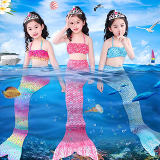 ชุดว่ายน้ำเด็ก ชุดว่ายน้ํานางเงือก ชุดว่ายหางปลา ชุดชายหาด ชุดเจ้าหญิง ชุดสามชิ้น ใส่สบายผ้านิ่ม สีสันน่ารัก