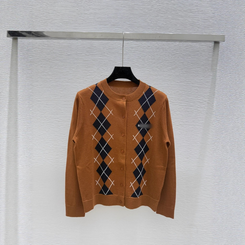 MMU Early Autumn Letter ลายสก๊อตรอบคอแขนยาวถักเสื้อสเวตเตอร์ถัก Top