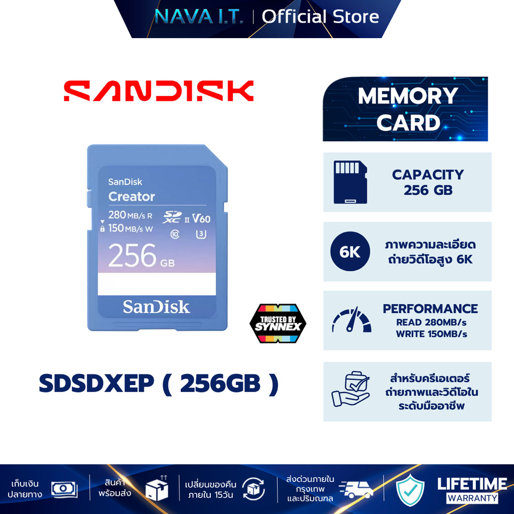 SANDISK CREATOR SD UHS-II CARD เอสดีการ์ด (SDSDXEP-256G-GNCIS) Extreme PRO SD 280/150MB/s ความจุ 256