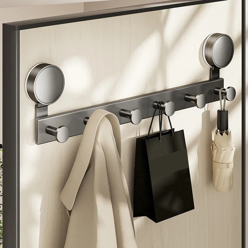 DDhome ตะขอประตูถ้วยดูดไม่มีการเจาะที่แข็งแกร่งรับน้ําหนักชั้นเก็บตะขอสําหรับแขวนราวแขวนเสื้อผ้าการจ