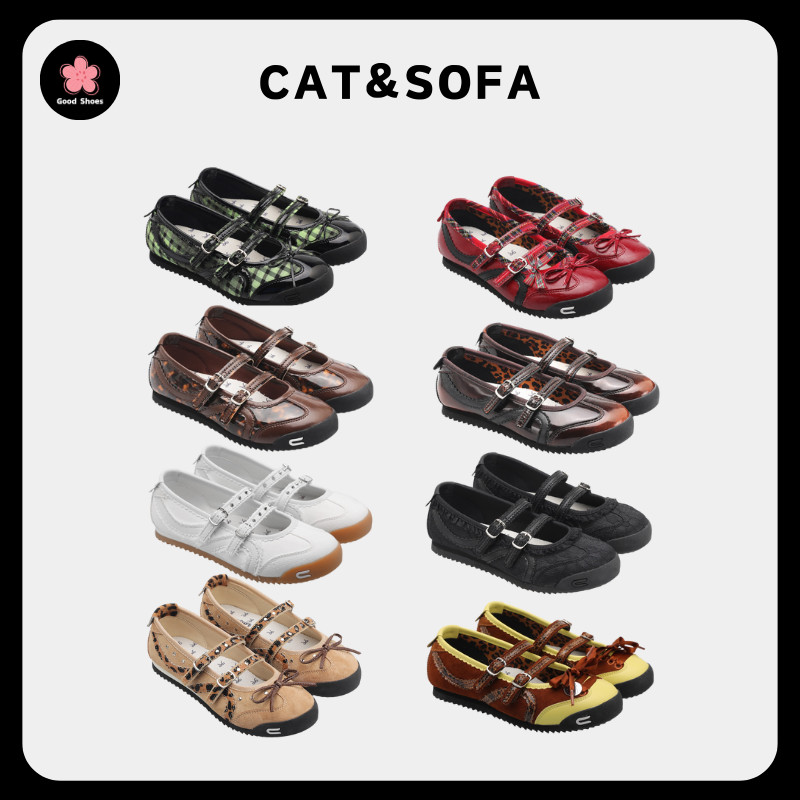 CAT&SOFA [พร้อมส่ง] Cat And Sofa รองเท้าบัลเล่ต์ Mary Jane Ballet Shoes Leopard Print Flats รองเท้าส