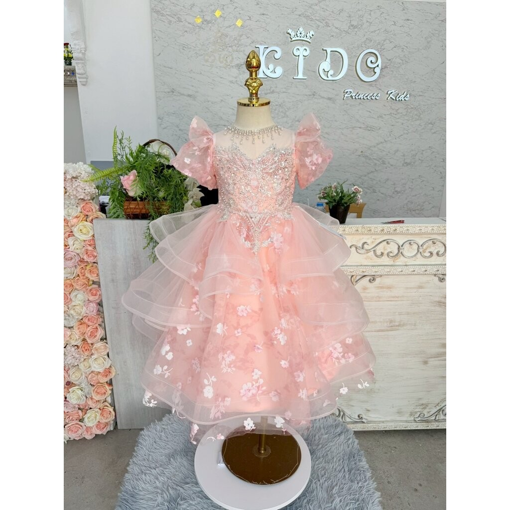 ชุดราตรีเด็ก(หน้าร้านอยู่รัชดา ลองได้ถ่ายรูปเองจากชุดจริง)W19239 สีโอรส กระโปรงย