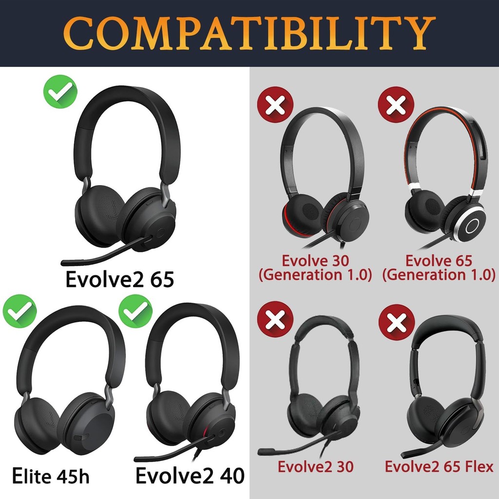 SOULWIT เจลทําความเย็นแผ่นรองหูฟังสําหรับ Jabra Evolve2 65 (Evolve 2 65MS 65UC MS UC)/Evolve2 40 (40
