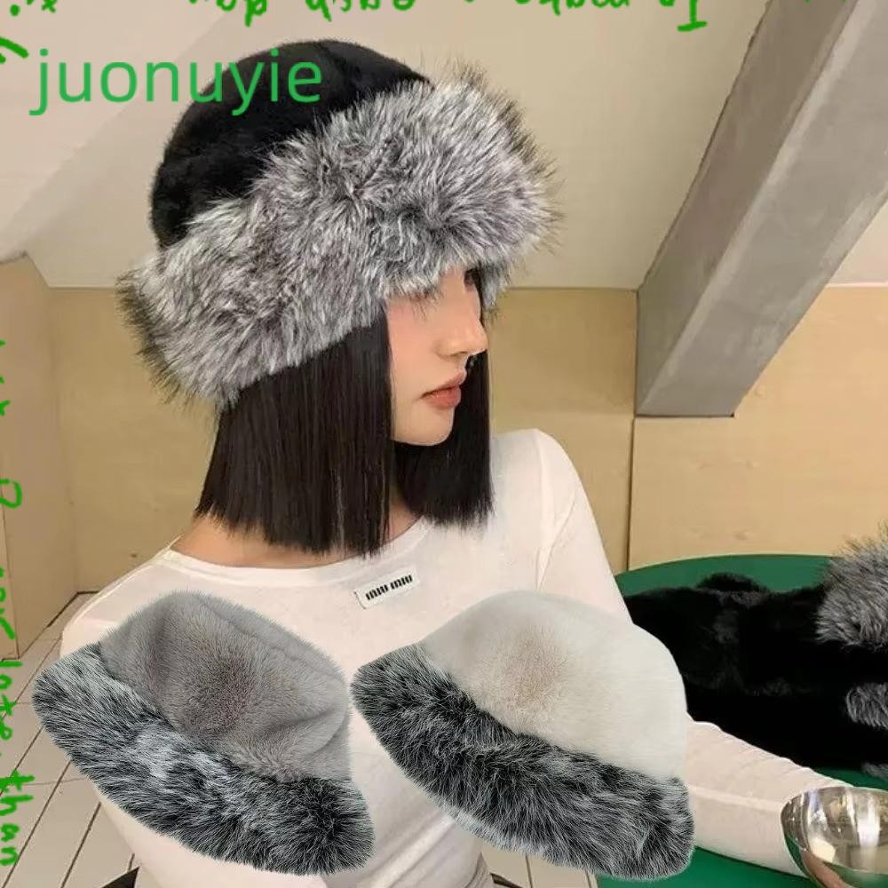 หมวกบักเก็ตขนปุย สำหรับผู้หญิง ออกแบบคล้ายหมวกชาวประมงตุ๊กตา ให้ความอบอุ่นและความนุ่มนวล