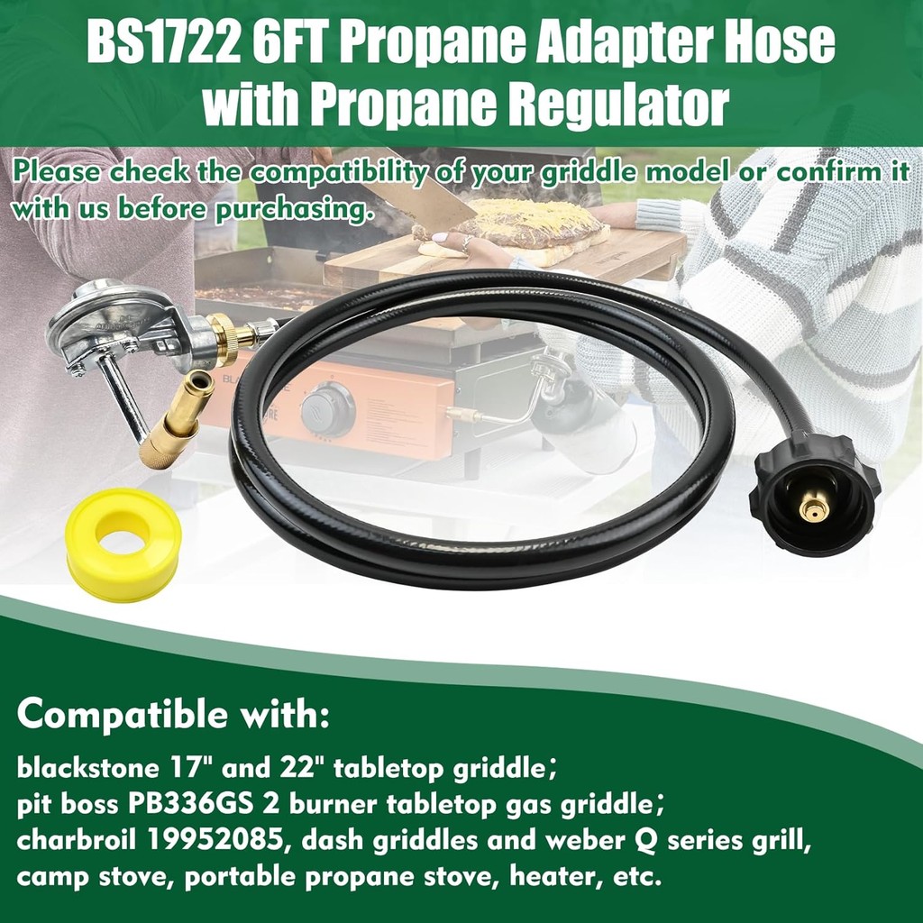 6FT โพรเพนอะแดปเตอร์ท่อสําหรับ blackstone 17/22 นิ้ว Griddle, Pit Boss PB336GS 2 Burner โต๊ะแก๊ส Gri