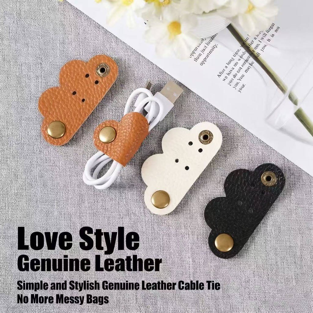 สายรัดสายเคเบิลข้อมูลป้องกันการพันกัน Love Shape Leather Cable Organizer ที่เก็บสายชาร์จแบบพกพา