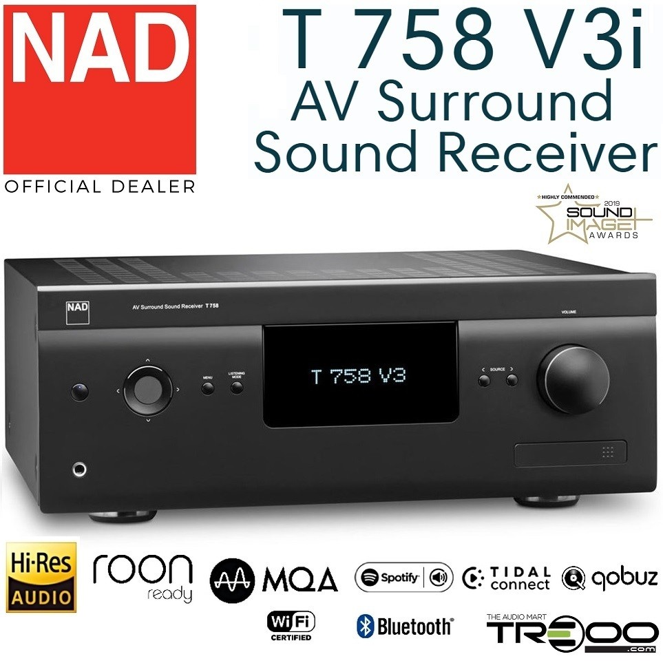 NAD T 758 V3i MQA 7.1 Channel 4K HiFi Network AV Receiver พร้อม Dolby Atmos DTS:X