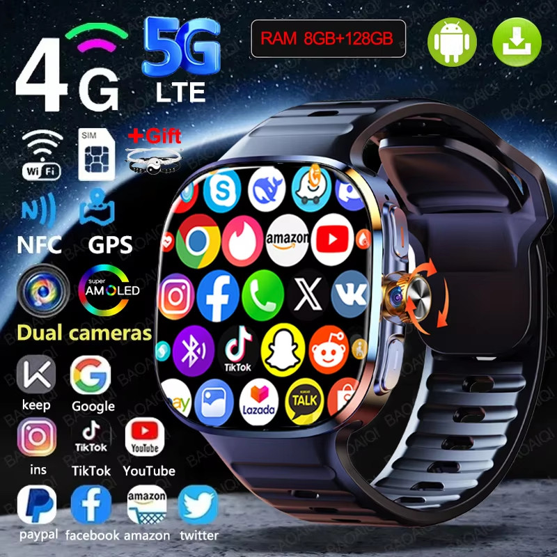 สมาร์ทวอทช์เครือข่ายเต็มรูปแบบ 5G/4G 720720 หน้าจอ AMOLED 8GB + 128GB RAM Video Call 1300W กล้อง GPS
