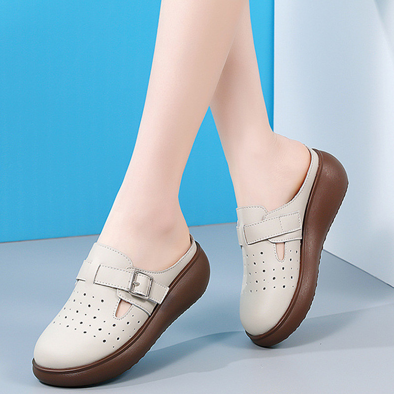 MVP รองเท้าแตะส้นหนาระบายอากาศได้ดีสำหรับผู้หญิง กันลื่น รองเท้าแตะลำลองกลางแจ้งแบบปิดหัว