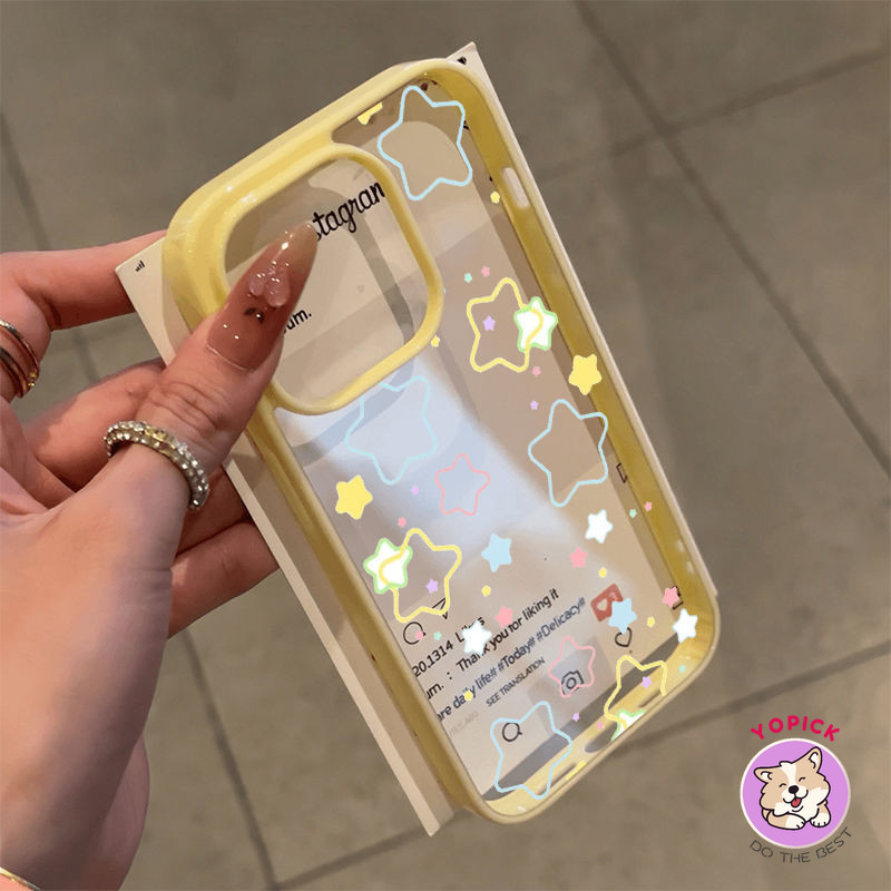 เหมาะสําหรับ IPhone 16 15 14 13 12 11 Pro Max X XR XS Max 7 8 Plus Doodle stars เคสโทรศัพท์อะคริลิค Hard Shell คุณภาพสูง LBK