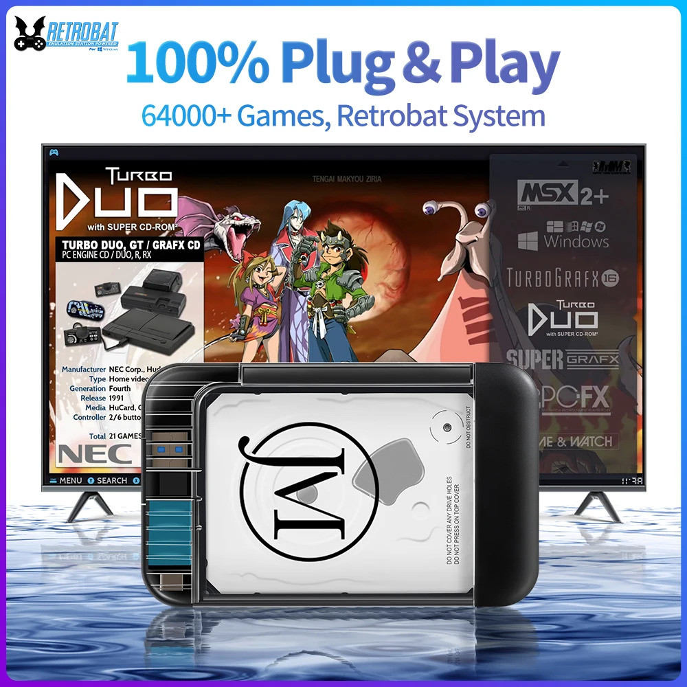 แบบพกพา 500G Retrobat Gaming HDD เกมคอนโซล 70 + Emulator 64000 + เกมย้อนยุคสําหรับ PS3/PS2/DC/N64/PS