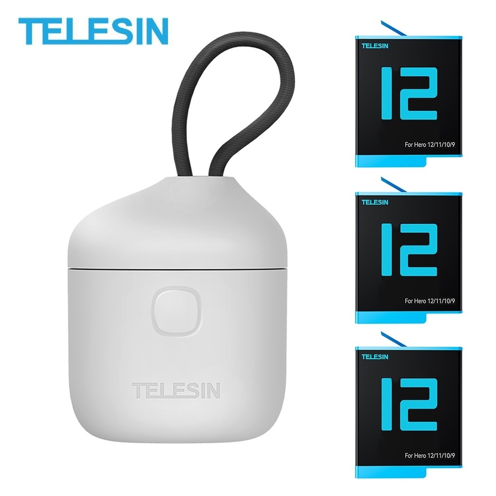 TELESIN Allin Box เครื่องชาร์จแบตเตอรี่ 3 ช่องแบตเตอรี่เคสชาร์จสําหรับ GoPro Hero 12 11 10 9