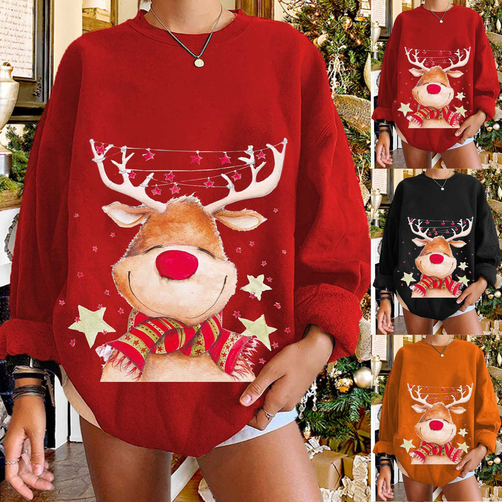 เสื้อแจ็กเก็ตผู้หญิง elk print ธีมคริสต์มาส คอรอบ