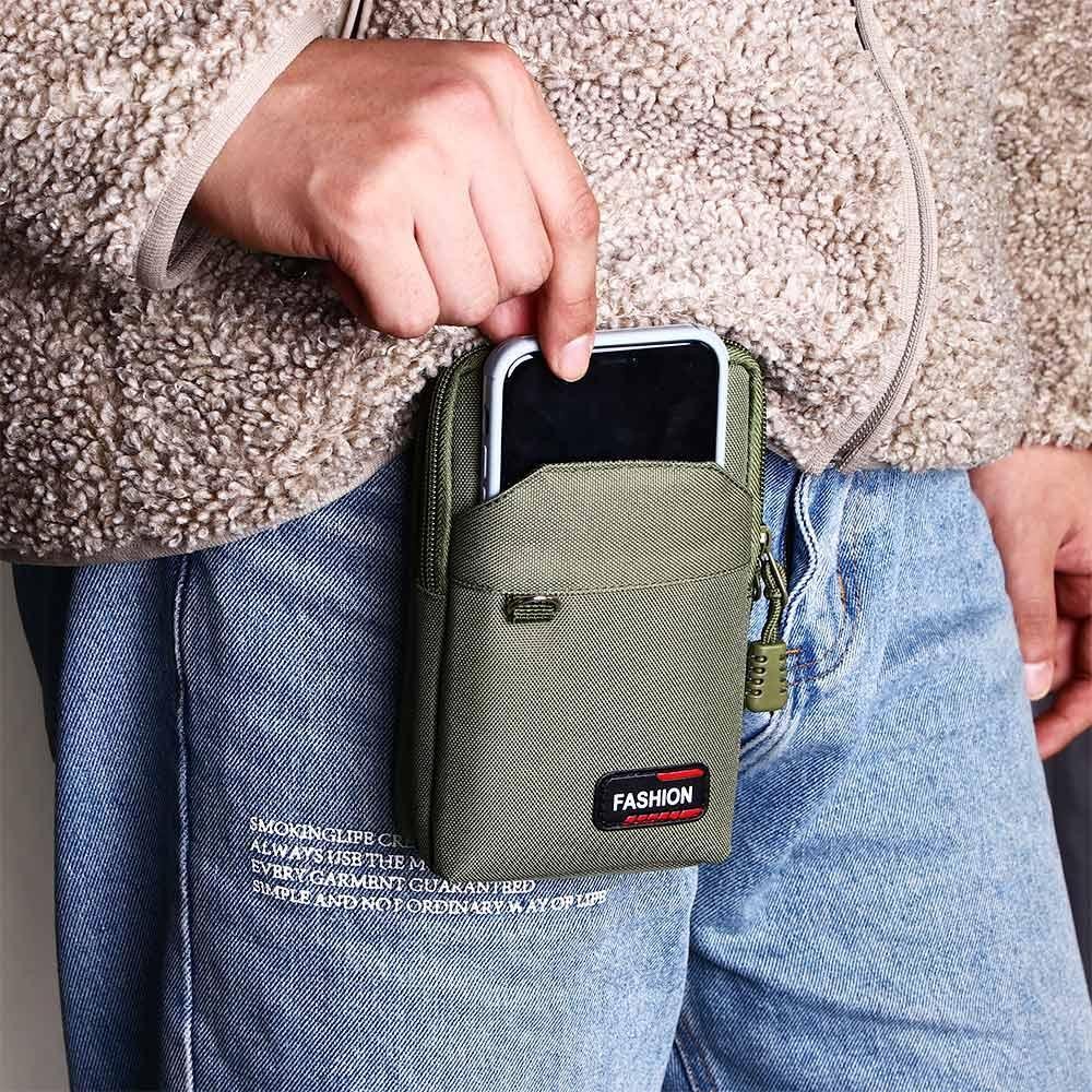 Tren กระเป๋าโทรศัพท์มือถือกลางแจ้งทนทานผู้ชายกระเป๋าโทรศัพท์เดี่ยว/สองชั้นไนลอน Colth สีเขียว EDC Molle กระเป๋า