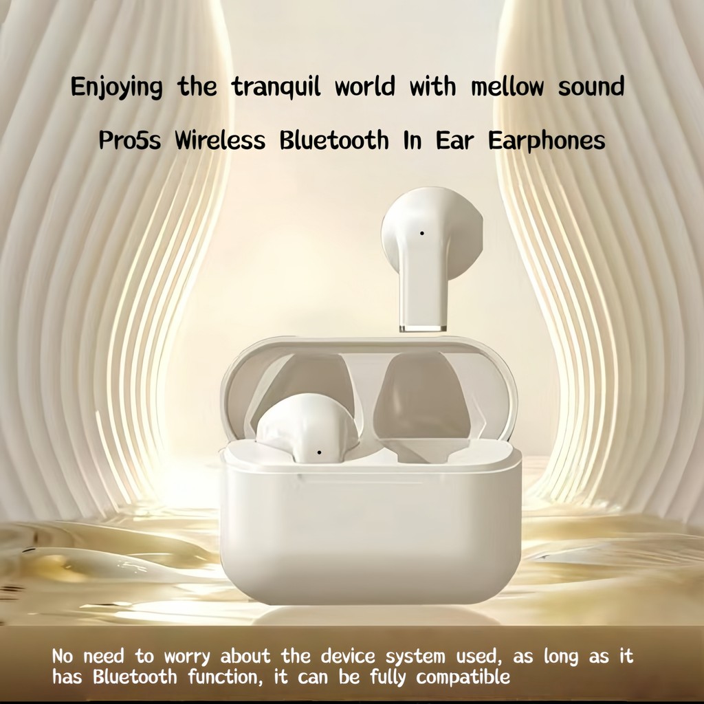 หูฟังไร้สายบลูทูธ Pro5s ในหูพร้อมเสียงสเตอริโอไฮไฟ รองรับการโทรและสัมผัส เหมาะสําหรับโทรศัพท์มือถือที่เปิดใช้งานบลูทูธ