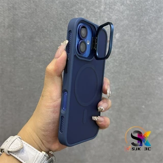 วงเล็บแม่เหล็ก สีน้ําเงินเข้ม โลหะพื้นผิวเปลือกแข็งฝ้าเข้ากันได้กับ iPhone 17 16 15 14 13 12 11 Pro Max Plus 17Air ปลอก Matte Starry Orange เคสป้องกันโทรศัพท์