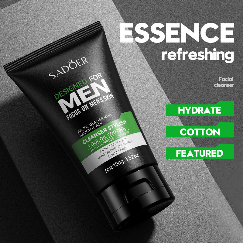 SADOER Mens Facial Cleanser: Arctic Glacier Mud สําหรับ Oil Control & Acne Clearing, สดชื่นโดยไม่ต้อ