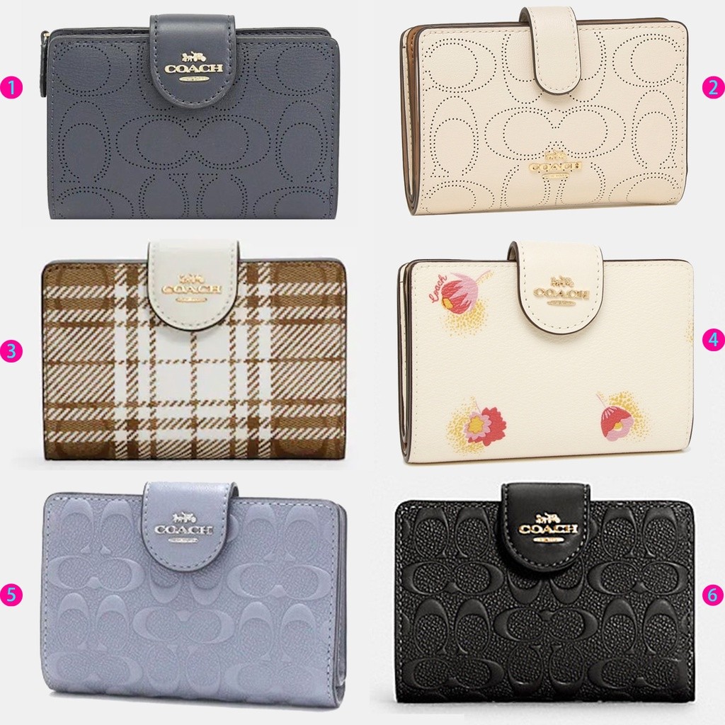 US การจัดซื้อ Medium Corner Zip Wallet C5896 C4768 C6011 สไตล์ปุ่มใหญ่ กระเป๋าสตางค์แบบพับสั้นสำหรับ