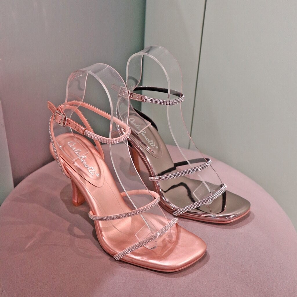 CARLA_BEROTTI รองเท้าส้นสูง ออกงาน เส้นประดับคริสตัล หนังเงาเมทัลลิค ส้นสูง 3 นิ้ว รหัส YF01