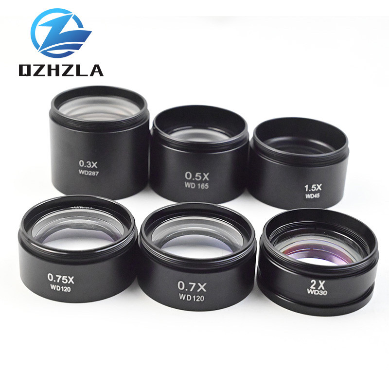 QZHZLA WD165 0.5X 0.7X 0.75X 1.5X 2.0X เสริมวัตถุประสงค์เลนส์ด้าย 48 มม.Barlow Glass เลนส์สําหรับกล้องจุลทรรศน์ trinocular