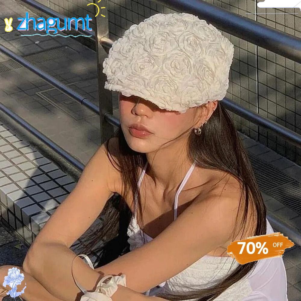 ZHAGUMT366 หมวก Beanies บาง, เกาหลี Retro Rose ดอกไม้ Beret หมวก,ฤดูใบไม้ผลิฤดูร้อนสุภาพสตรี Newsboy หมวกผู้หญิงจิตรกรศิลปินหมวก