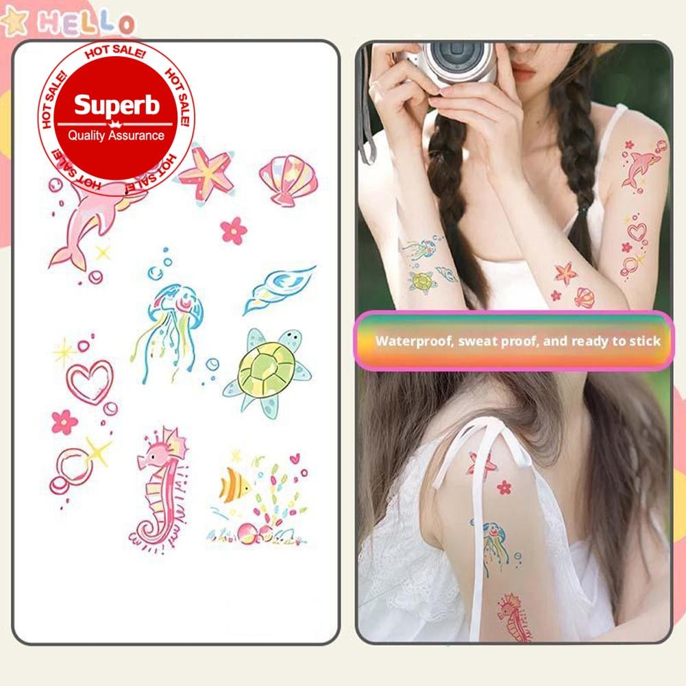 สีชมพู Dolphin Seahorse เต่าปลาดาว Ocean Girls น่ารักสติกเกอร์ Tattoo Collarbone กันน้ํา M1q4