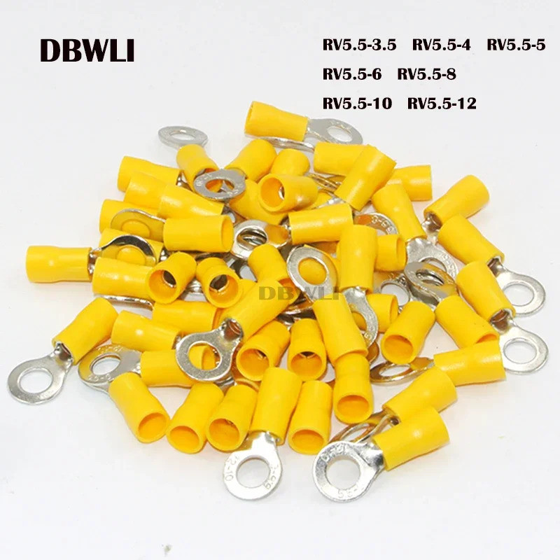 50PCS RV5.5-4 RV5.5-5 RV5.5-6 RV5.5-8 สีเหลืองแหวนฉนวน Terminal สาย Crimp Terminal ชุด 4-6mm2 สายเชื