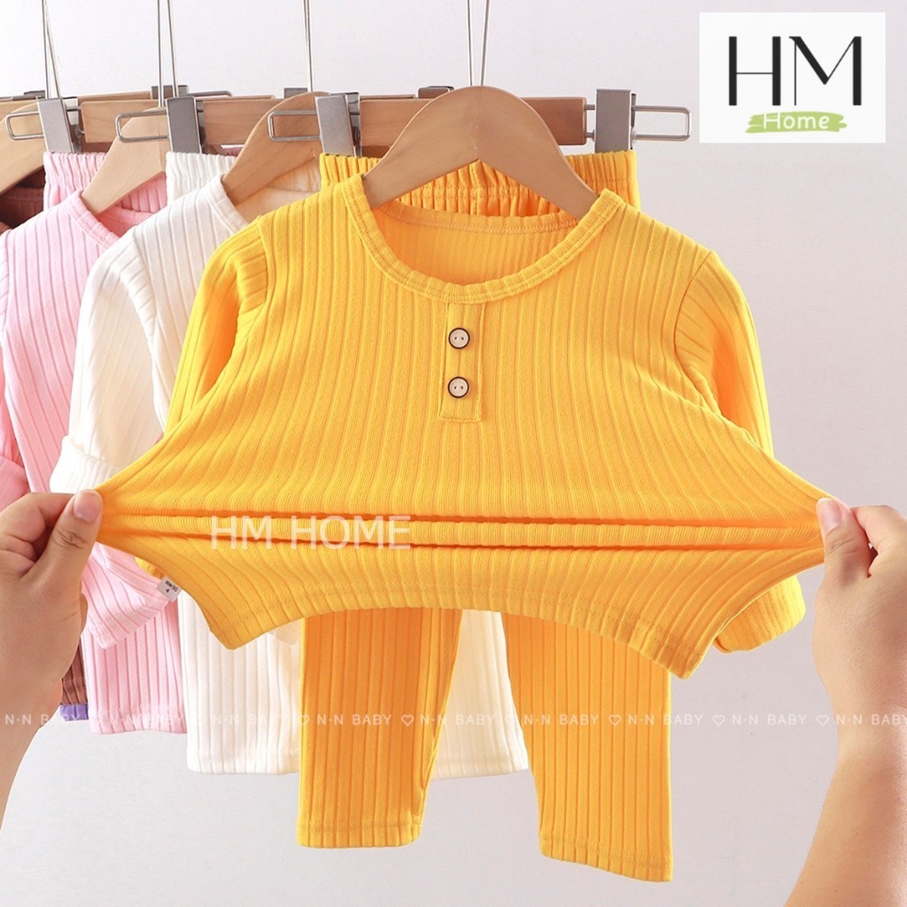 ใหม่ ชุดนอนเด็ก ชุดนอนผ้าร่องผสมคอตตอน เซ็ต 2 ชิ้น เสื้อแขนยาวกางเกงขายาว - รูปที่ 7