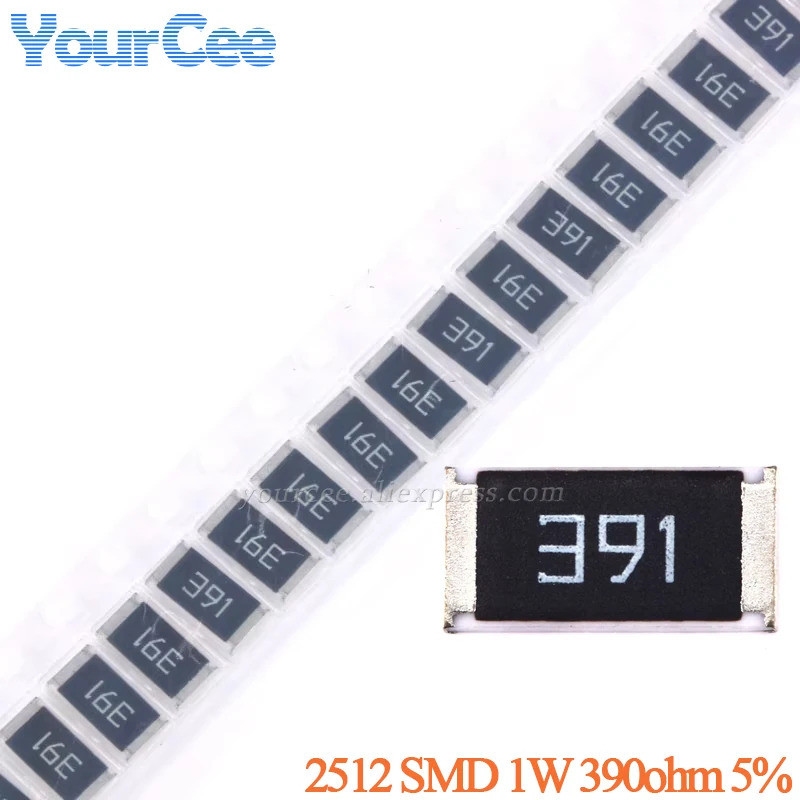 100 ชิ้น/10 ชิ้น 390ohm 2512 ตัวต้านทานชิป SMD ความต้านทาน 1W 390 โอห์ม 390R 391 5% ความต้านทาน