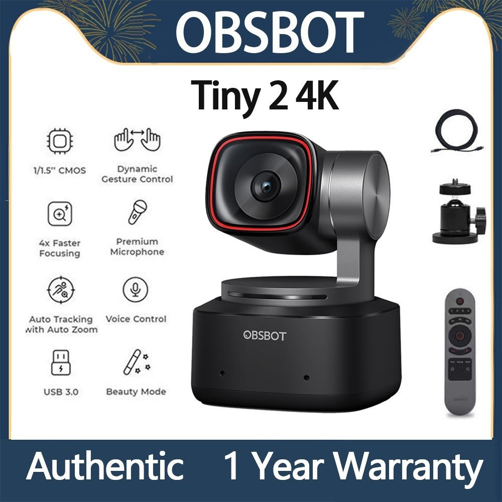 OBSBOT Tiny 2 4K Webcam Voice Control PTZ AI Tracking MultiMode & Auto Focus Web Camera with 1/1.5" 