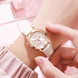 Sanrio Hello Kitty Kuromi นาฬิกาน่ารักการ์ตูน Rose Gold พร้อมเข็มขัดเพชรนาฬิกาผู้หญิงนาฬิกาควอตซ์