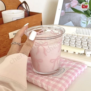 แก้วน้ำ แก้วกาแฟ ลายโบว์ลายจุด พร้อมส่งไทย โยเกิร์ต ซีเรียล สายคาเฟ่ มินิมอล