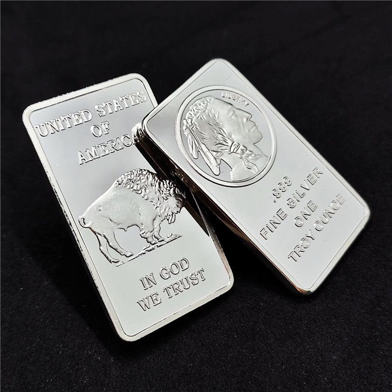 Silver Bar Gold Bar American Bison เหรียญที่ระลึก 1OZ Square Commemorative Block เหรียญอินเดีย 10.1