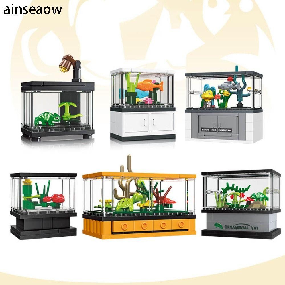 AINSEOW ประกอบของเล่น, บล็อกตัวต่อตู้ปลาพลาสติก, DIY Turtle micro world Assembly Puzzle Model Home Decor