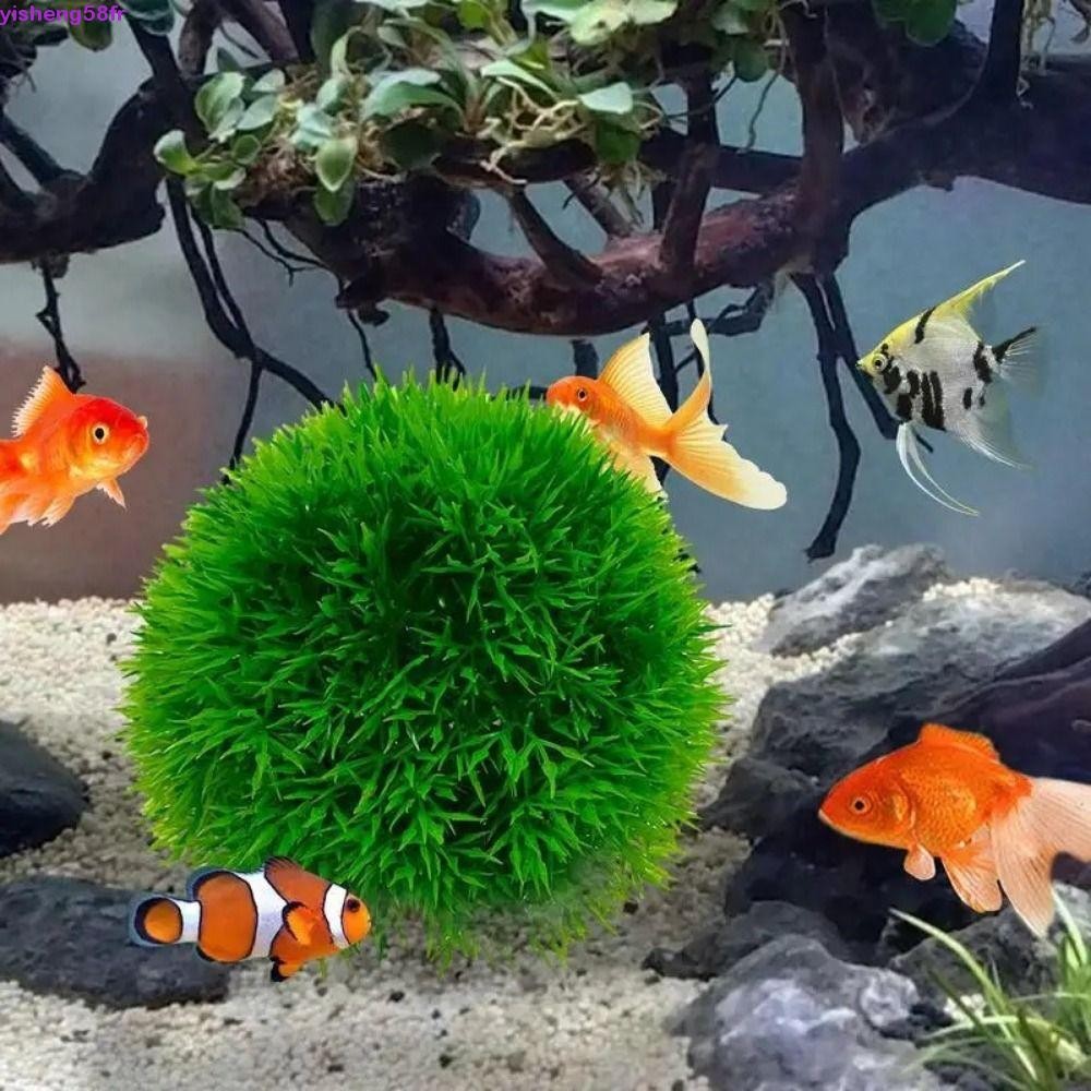 YISHENG ลูกบอลพืชน้ํา, ลูกบอลหญ้าน้ําจําลองพลาสติก, วัชพืชน้ําเครื่องประดับที่สมจริง 9 ซม. พืชน้ําประดิษฐ์บ้าน