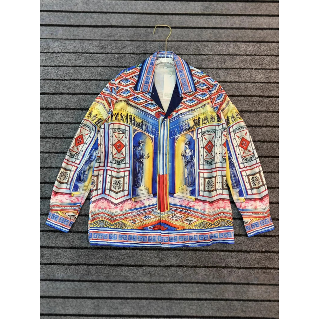 CASABLANCA Summer Hawaiian Style Vacation Unisex Versatile Long Sleeve Relaxed Shirt