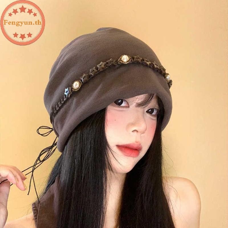 FENGYUN Vintage Y2k Baggy หมวก Star Fringed Boho Chain Decor Beanies หมวกอเนกประสงค์สไตล์ชาติพันธุ์ฤ