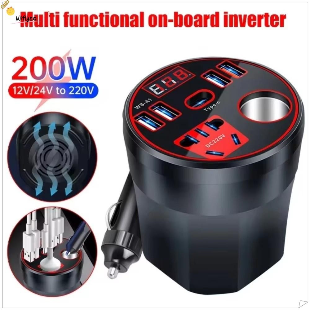WIFLYZO รถอินเวอร์เตอร์, 12V/24V ถึง 220V USB/Type C Charger Power Adapter, จอแสดงผลดิจิตอล Fast Charging High Power Car Converter ซ็อกเก็ต