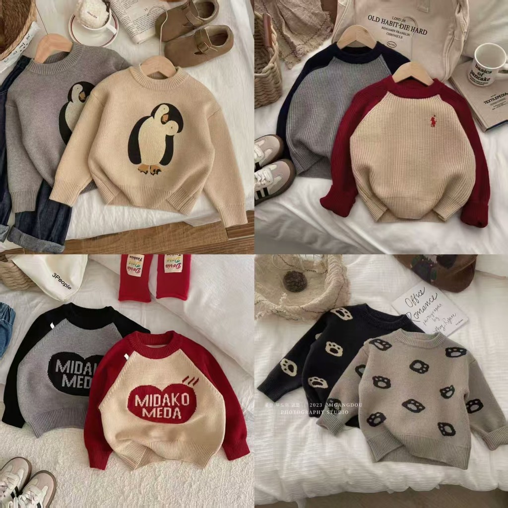 เสื้อกันหนาวเด็กชาย/เด็กหญิง ดีไซน์ใหม่ สีสันสดใส ลายปักถักสวย เนื้อผ้าหนานุ่ม ใส่ฤดูใบไม้ร่วง-หนาว